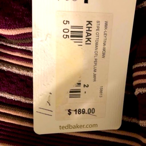 NWT TED BAKER London Leytina Burg Gold Metallic Peplum Sweater 2 MSRP $189 - Picture 8 of 8